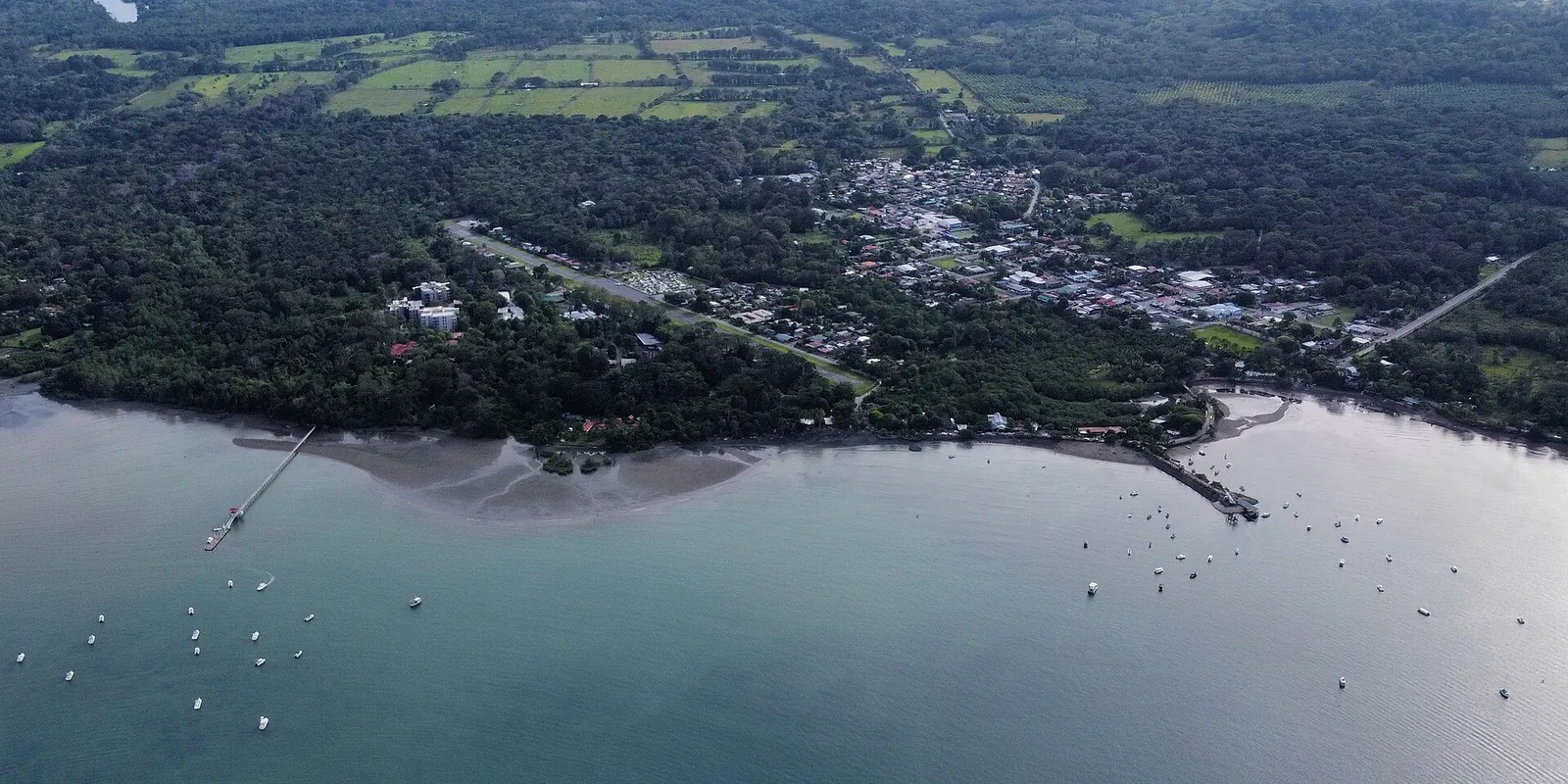 Puerto Jiménez and the Golfo Dulce from the air